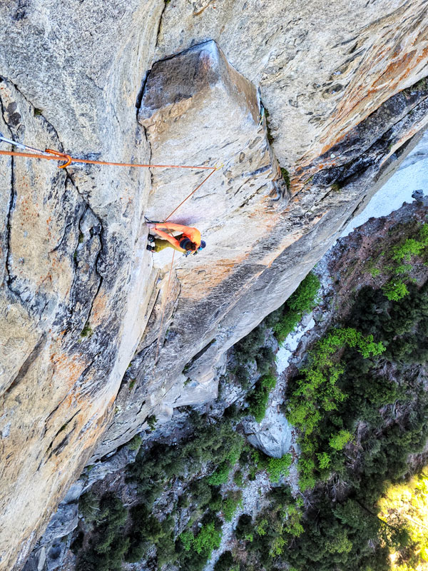 Amity laying back higher on the initial crux pitch